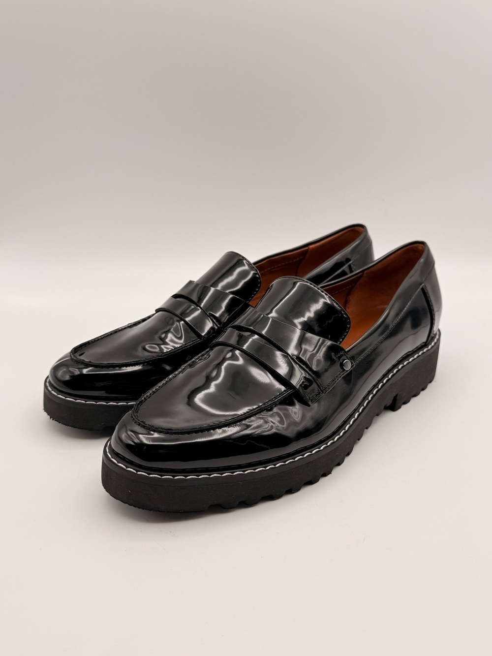 FRANCO SARTO Black Patent Leather Lug Sole Penny Loafers Women’s Size 9